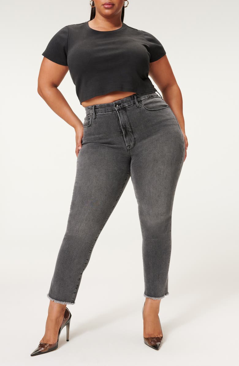 Good American Good Classic Raw Hem Slim Jeans, Alternate, color, 