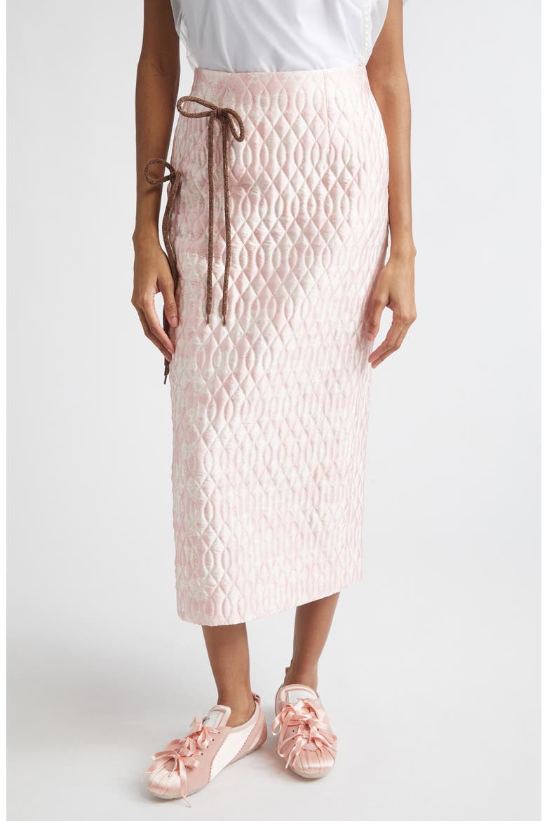 Quilted Floral Offset Pencil Skirt, Main, color, PINK/ BROWN