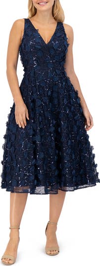 Eliza J Sequin Floral Appliqu Fit & Flare Cocktail Dress | Nordstromrack
