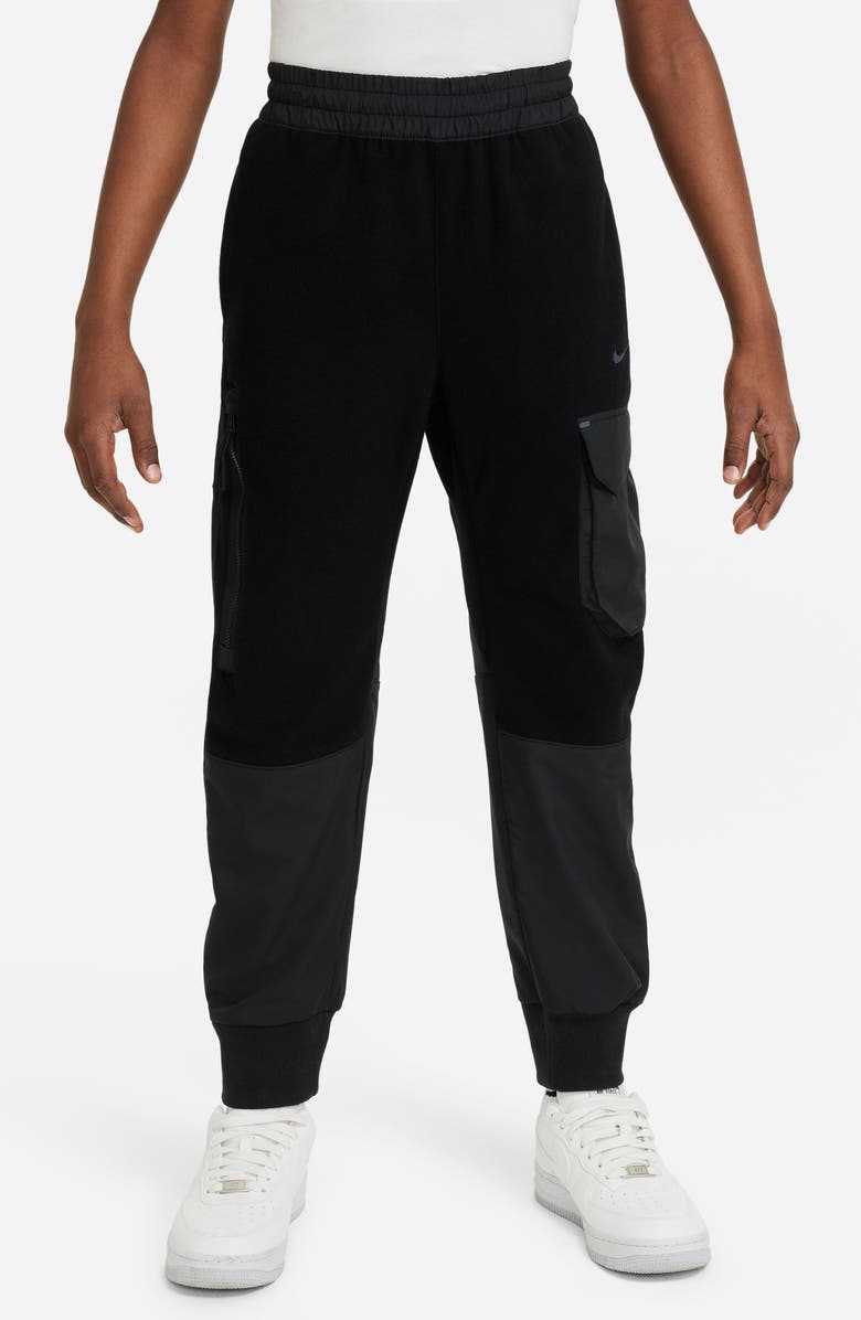 Nike Kids' Mixed Media Cargo Joggers, Main, color, 010 Black/Black