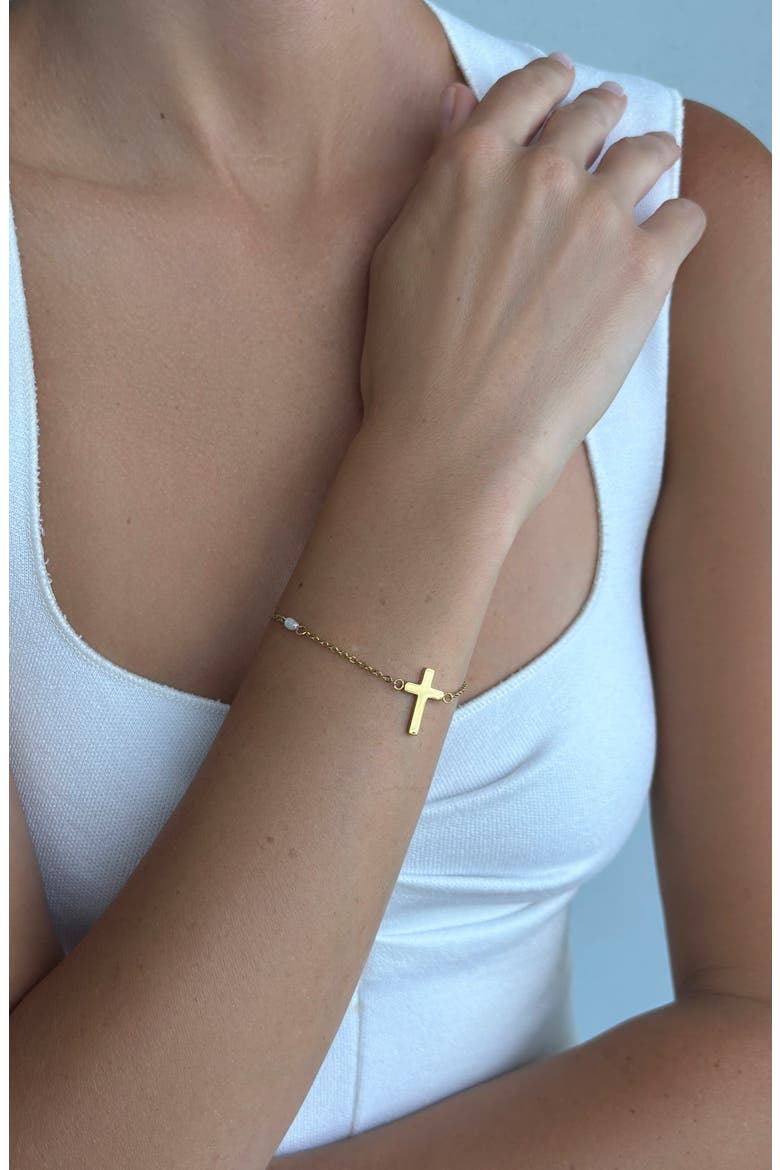 Freshwater Pearl Cross Chain Bracelet, Alternate, color, WHITE/ GOLD