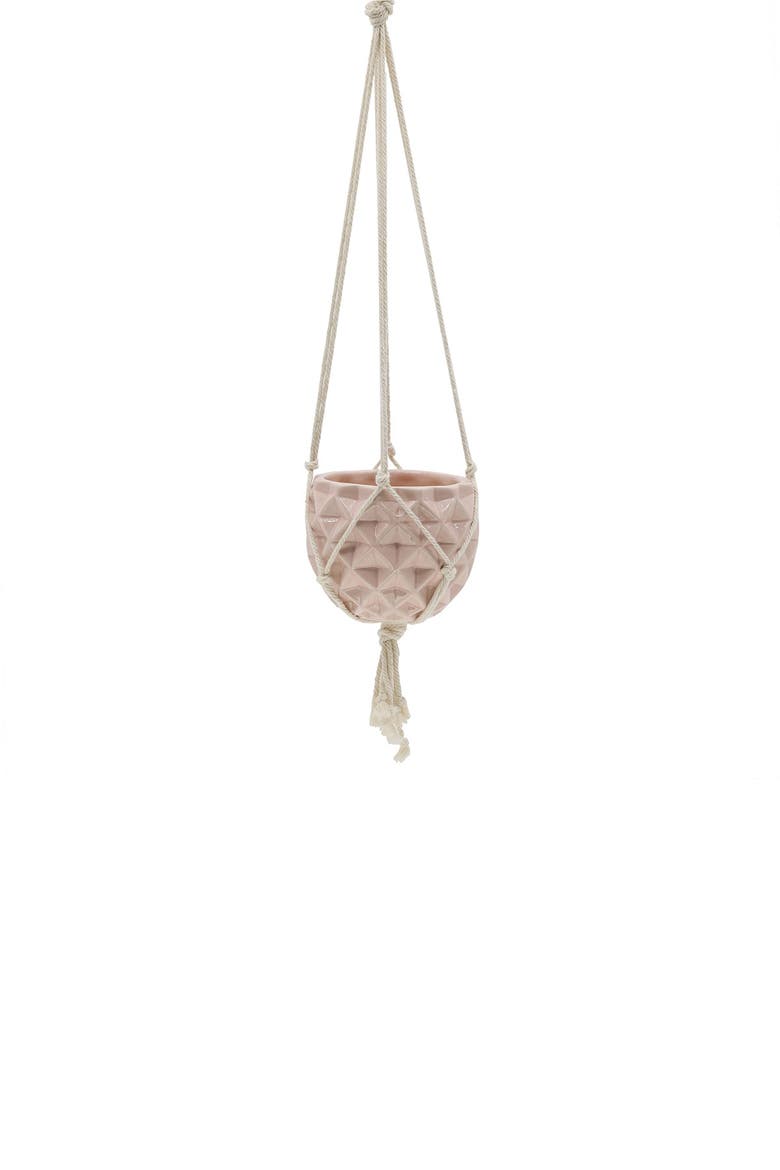 Pink Ceramic Macramé Hanging Planter, Main, color, PINK
