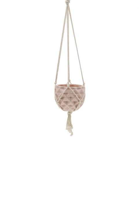 Pink Ceramic Macramé Hanging Planter