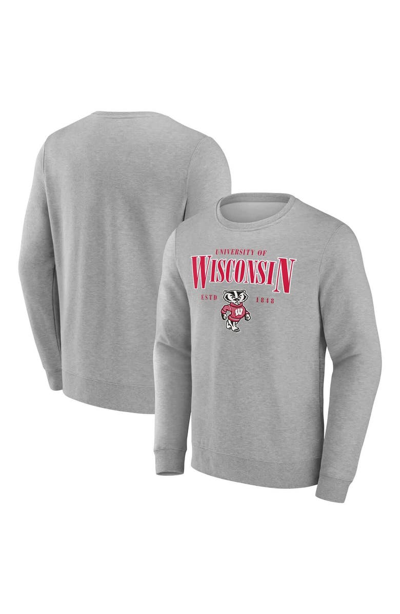 FANATICS Men's Fanatics Gray Wisconsin Badgers True Classics Act Fast Fleece Pullover Sweatshirt, Main, color, Gray