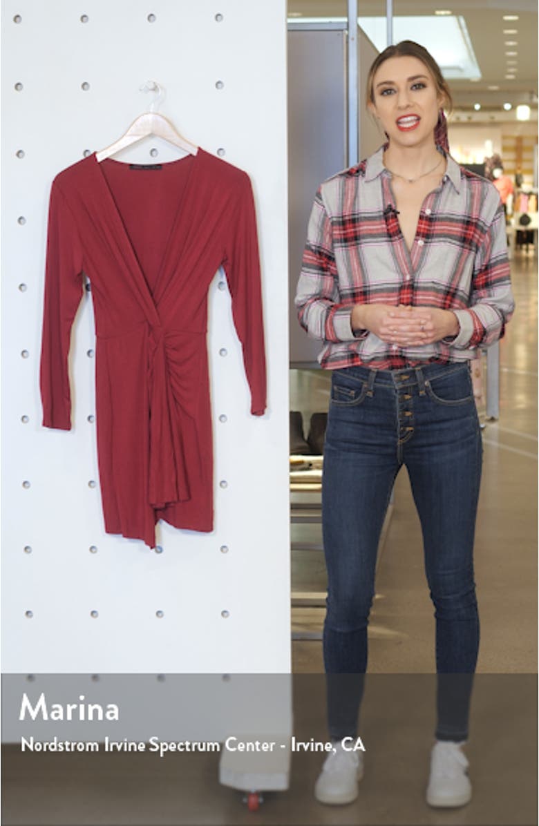 Long Sleeve Ruched Faux Wrap Minidress, sales video thumbnail