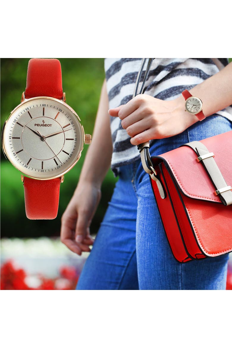 Modern Round Calfskin Leather Watch- 30MM, Alternate, color, Red