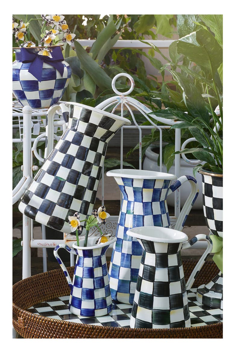 Courtly Check Medium Enameled Steel Practical Pitcher, Alternate, color, BLACK/ WHITE