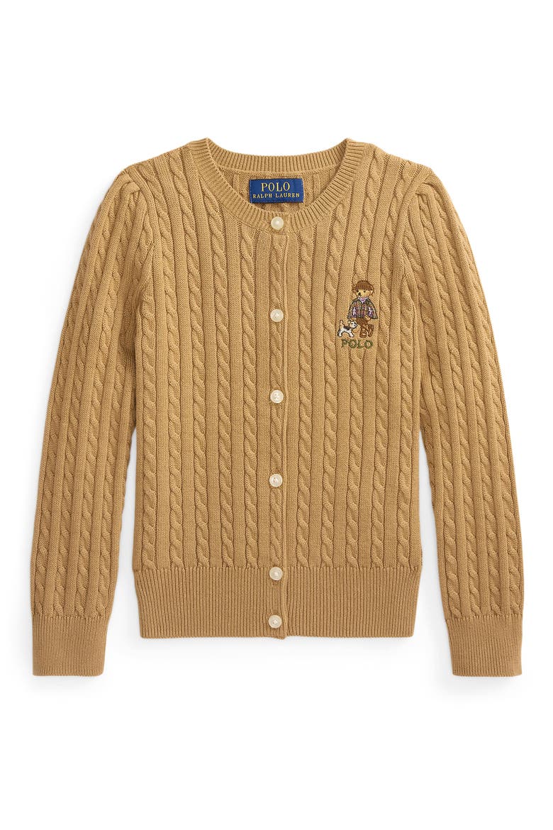 Kids' Cable Stitch Cotton Cardigan, Main, color, BEIGE