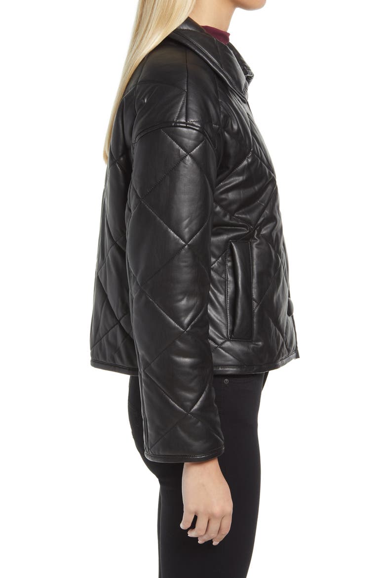 Quilted Faux Leather Jacket, Alternate, color, BLACK