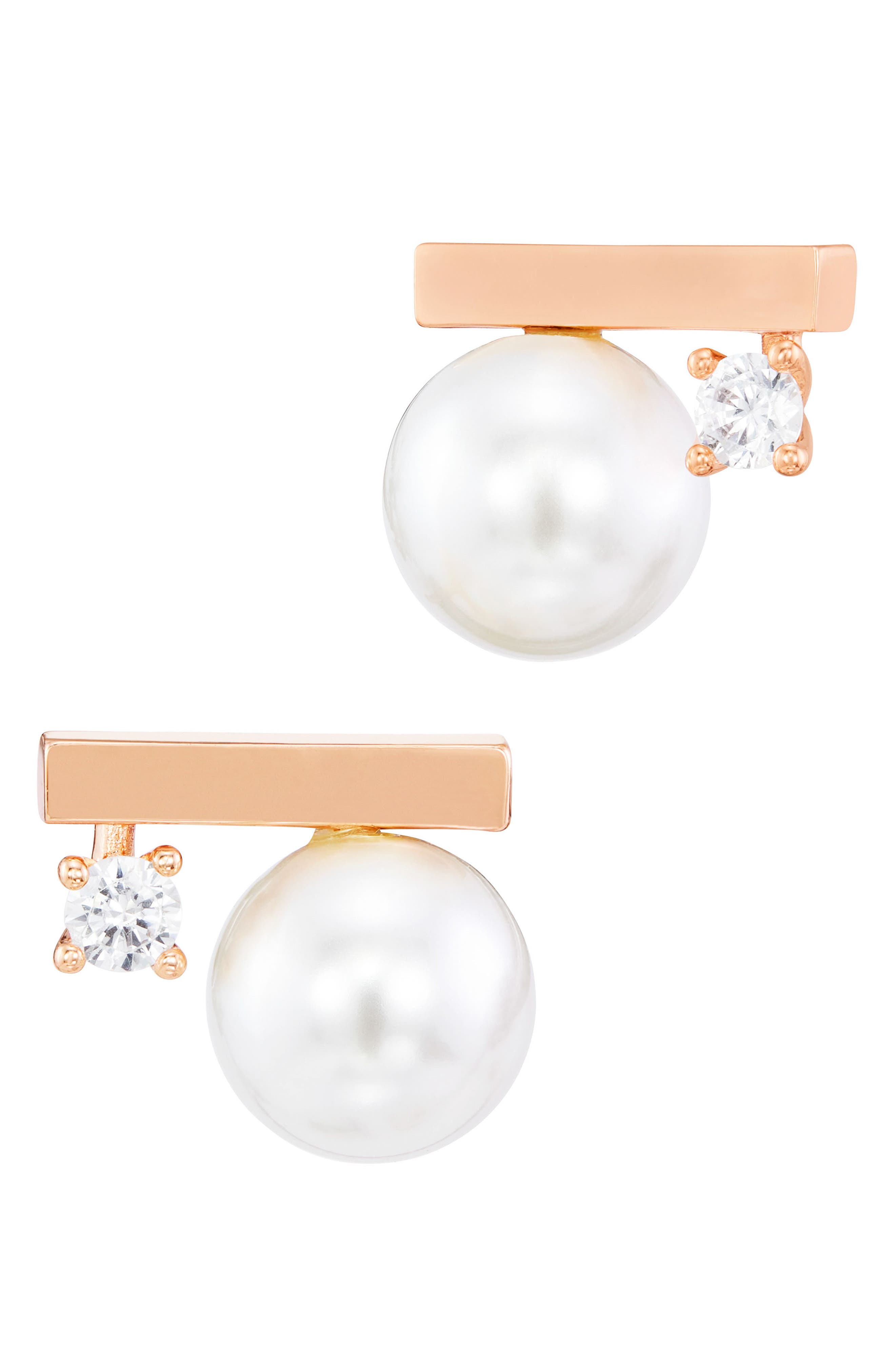 Imitation Pearl and Bar Stud Earrings