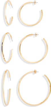 NORDSTROM RACK Flat Edge 3-Pack Hoop Earrings
