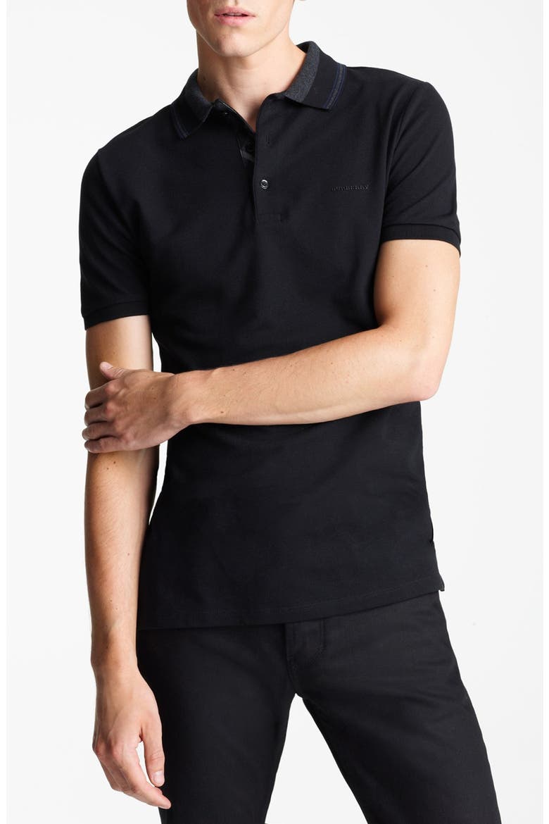 London 'Adler' Check Placket Cotton Polo, Alternate, color, BLACK