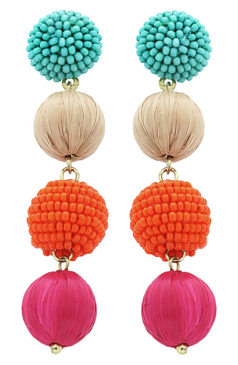 Panacea Bead & Raffia Linear Drop Earrings, Main, color, 
