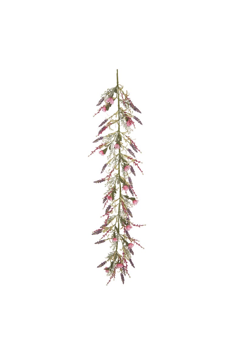 61 Inch Multicolor Spring Twig Lavender and Blossom Garland Artificial Plastic Decor for Spring, Main, color, Multicolored