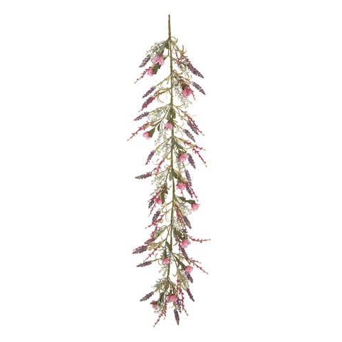 61 Inch Multicolor Spring Twig Lavender and Blossom Garland Artificial Plastic Decor for Spring