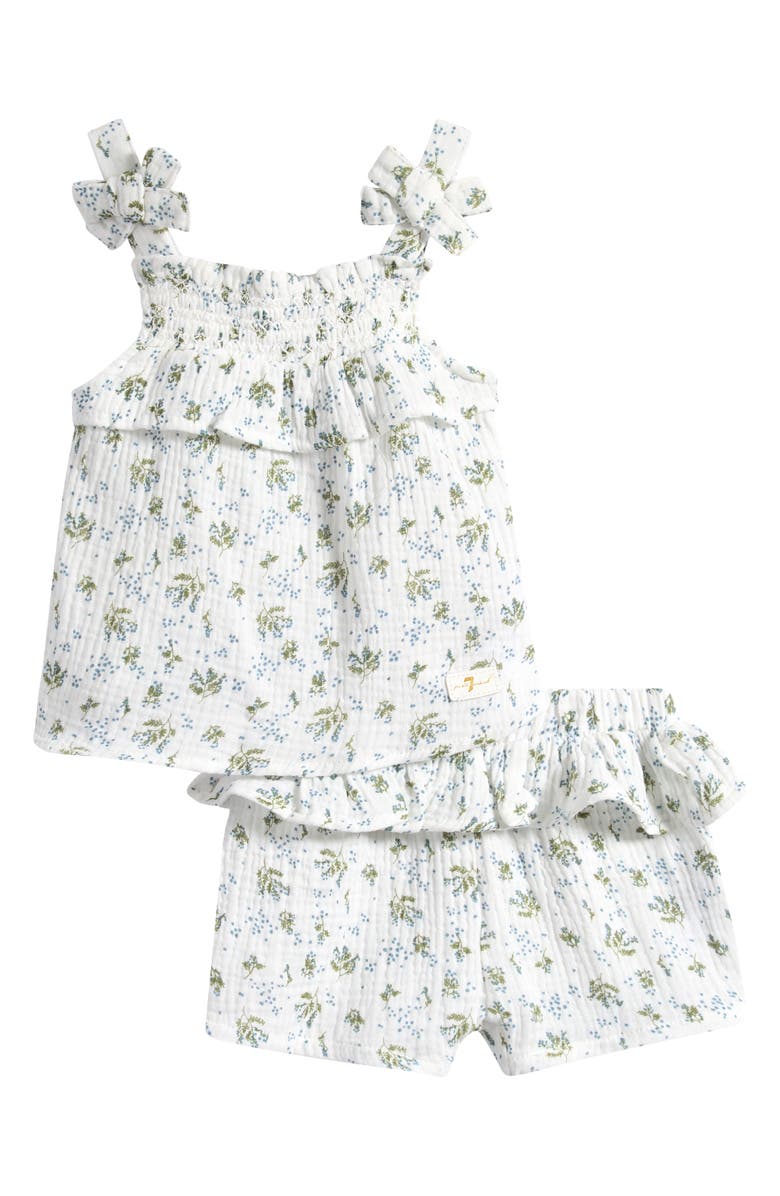 7 For All Mankind Tie Strap Babydoll Tank & Shorts Set, Main, color, Marshmallow