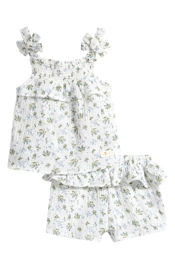 7 For All Mankind Tie Strap Babydoll Tank & Shorts Set In White
