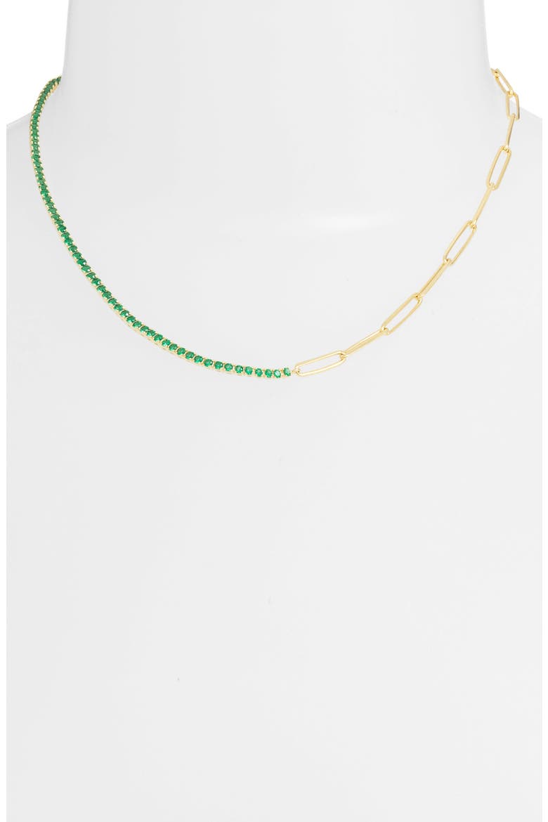 Half Link Tennis Choker Necklace, Alternate, color, GOLD/ GREEN