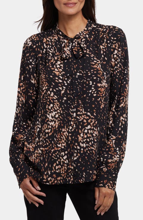 Tie Neck Button-Up Shirt