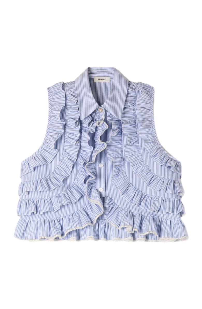 SANDRO Ruffled striped shirt, Alternate, color, Bleu / Marine