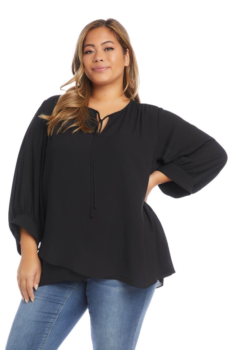 Tie Neck Crossover Crepe Blouse, Alternate, color, BLACK