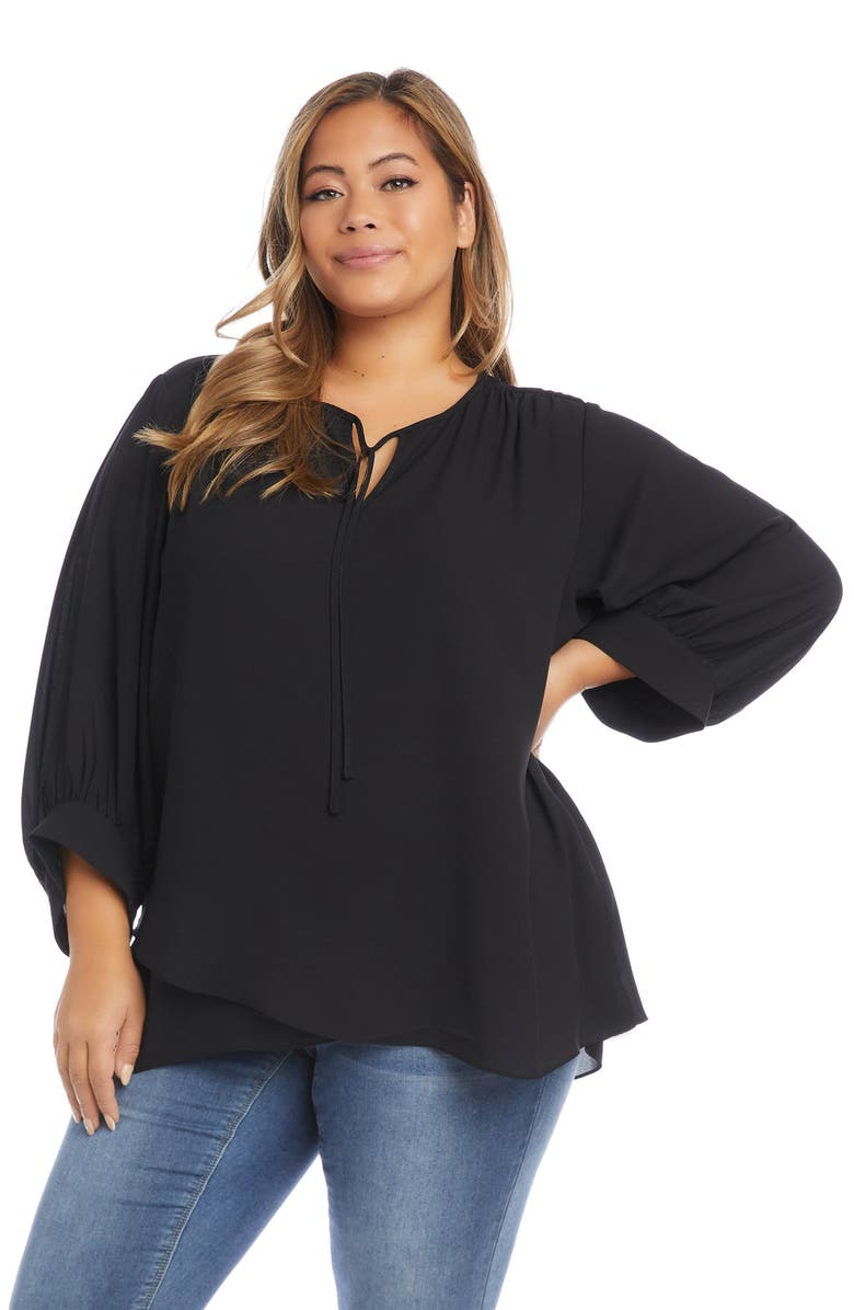 Karen Kane Tie Neck Crossover Crepe Blouse, Alternate, color, 