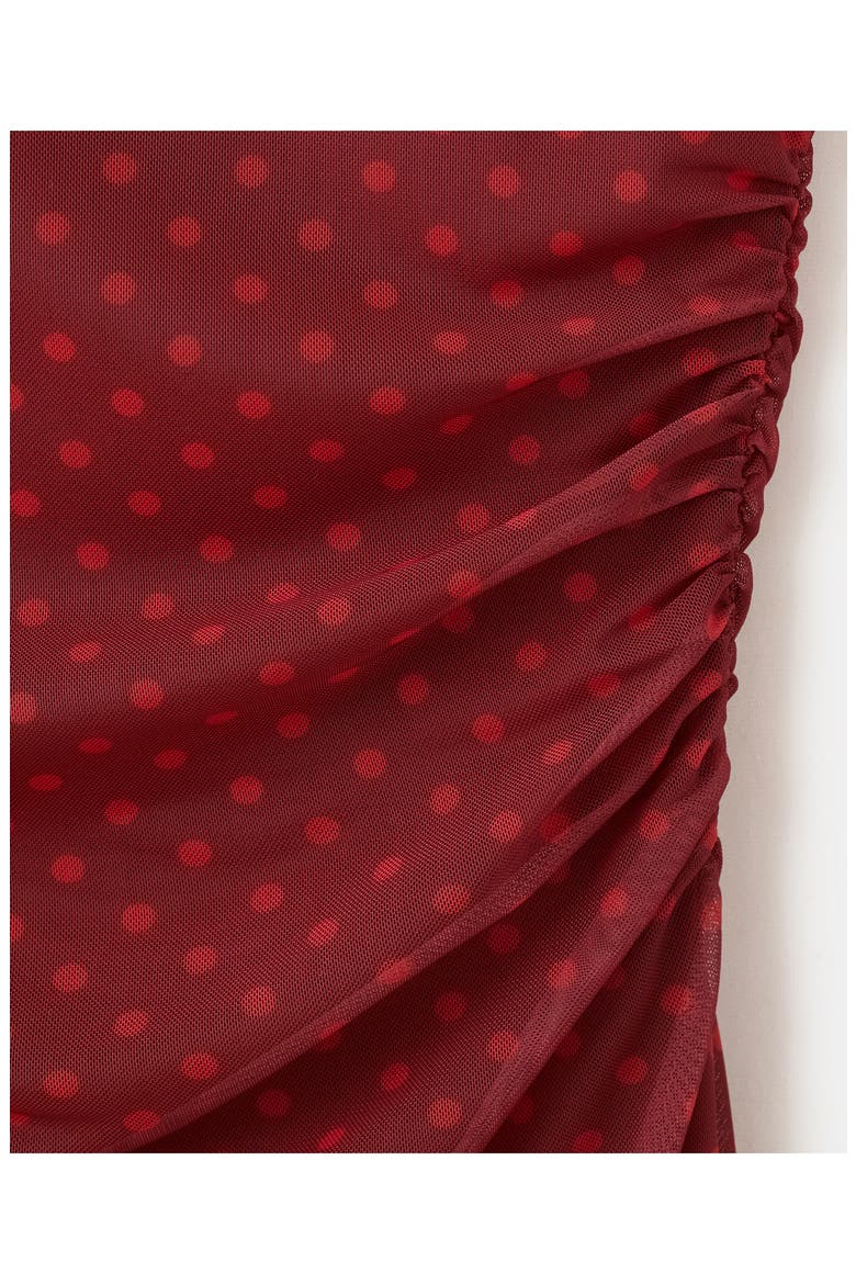 Dot Print Ruched Sleeveless Tulle Minidress, Alternate, color, RED