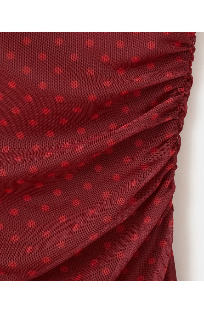 MANGO Dot Print Ruched Sleeveless Tulle Minidress, Alternate, color, Red