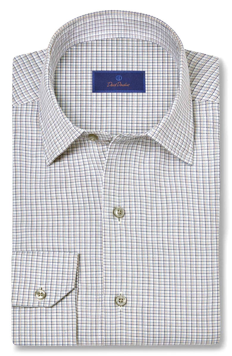 David Donahue Cotton & Cashmere Micro Check Sport Shirt, Main, color, Blue Multi