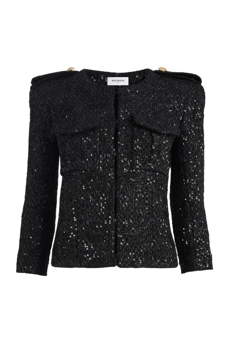Sequinned Tweed Jacket, Alternate, color, Black