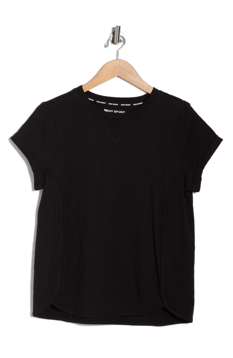 DKNY Roll Sleeve Cotton Blend T-Shirt, Main, color, Black