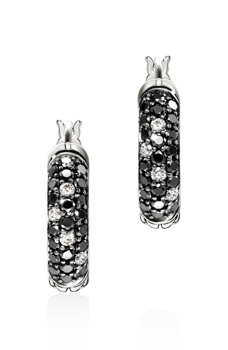 John Hardy JH Essentials Hoop Earrings, Sterling Silver, Diamonds, 13mm, Main, color, Silver/Black Diamonds