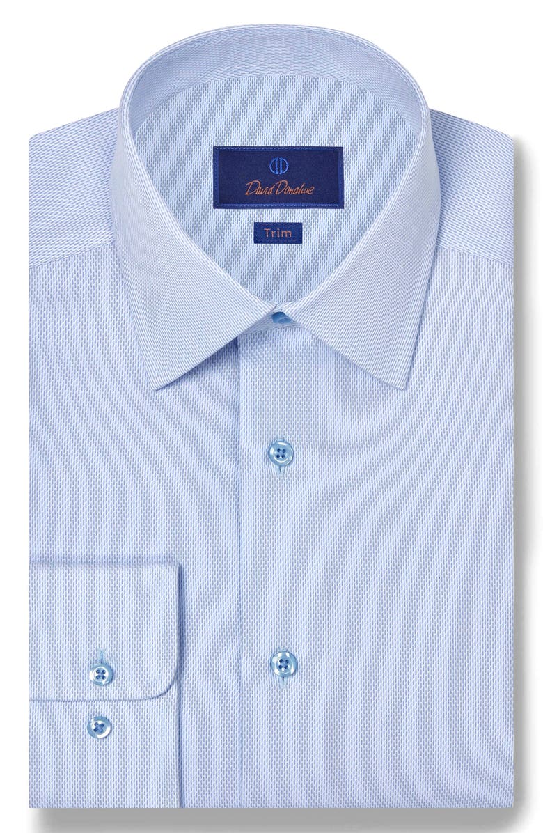 David Donahue Trim Fit Micro Dobby Cotton Dress Shirt, Main, color, White/ Sky