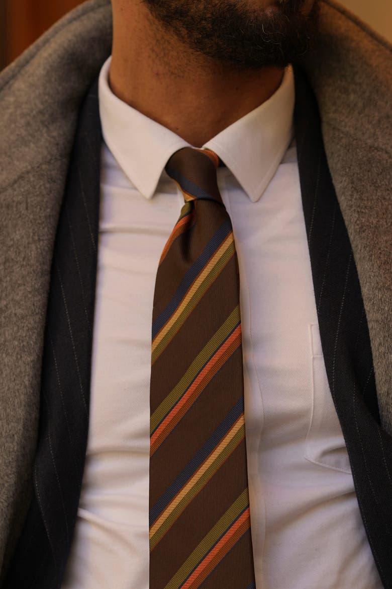 Battisti - Silk Jacquard Tie for Men, Alternate, color, Chocolate Brown