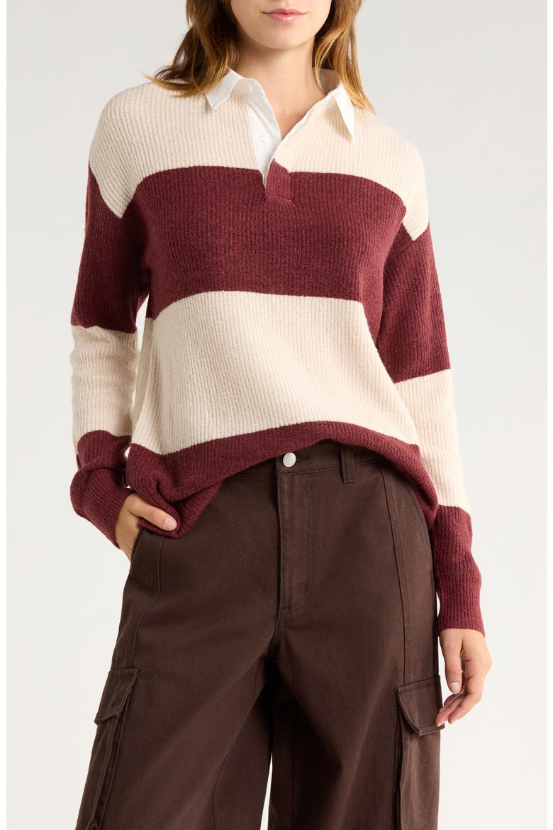 Stripe Rugby Polo Sweater, Main, color, CREME/ CRIMSON