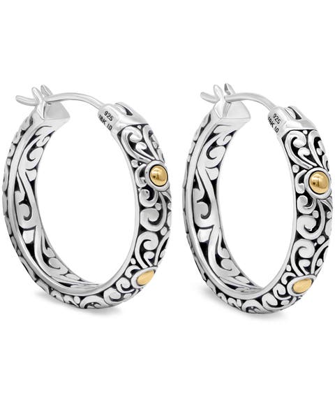 25mm Filigree Hoop Earrings in Sterling Silver and 18K Gold
