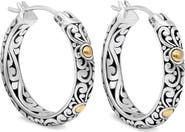 DEVATA 25mm Filigree Hoop Earrings in Sterling Silver and 18K Gold