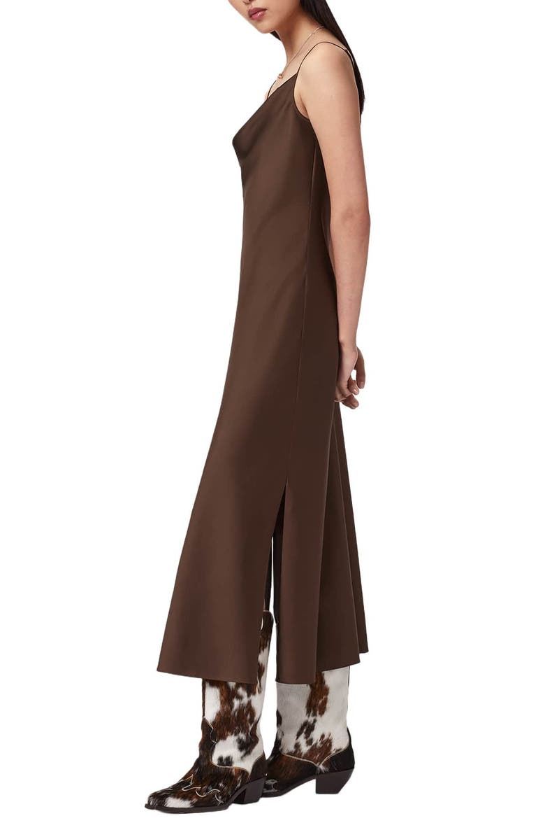 AllSaints Hadley Satin Slipdress, Alternate, color, Bitter Brown