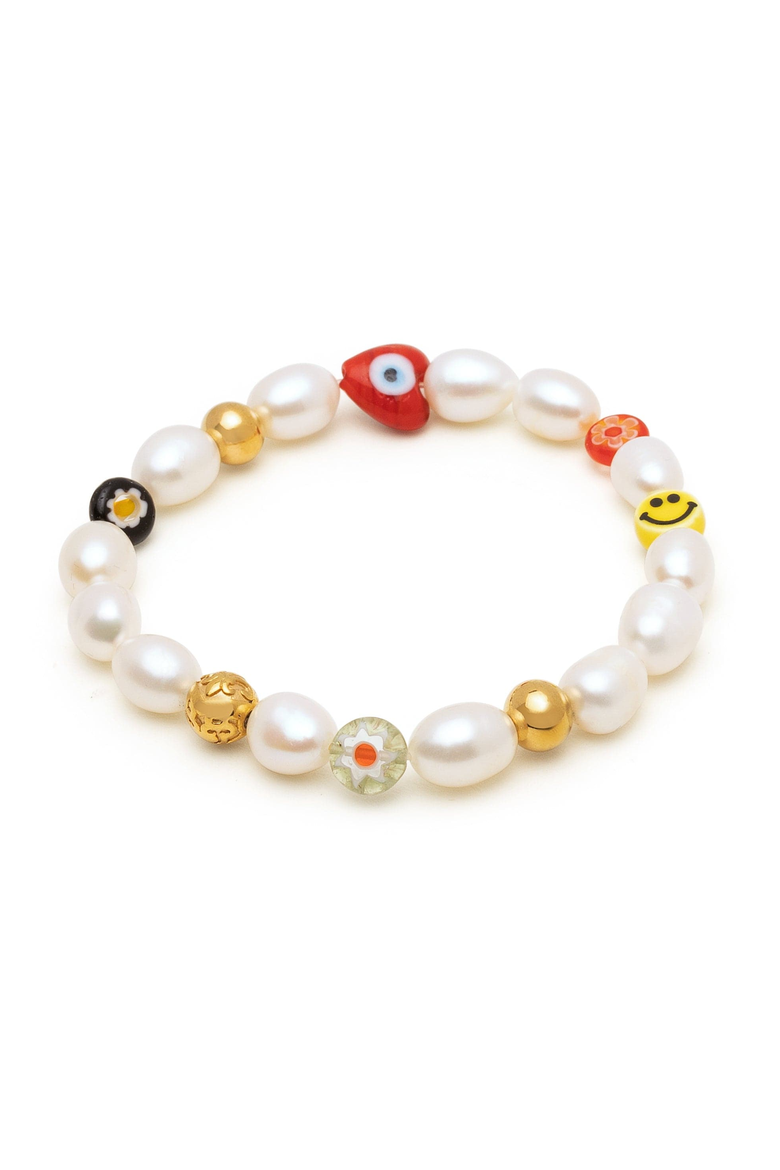 Smiley Face Pearl Bracelet, Alternate, color, White / Mixed Colors