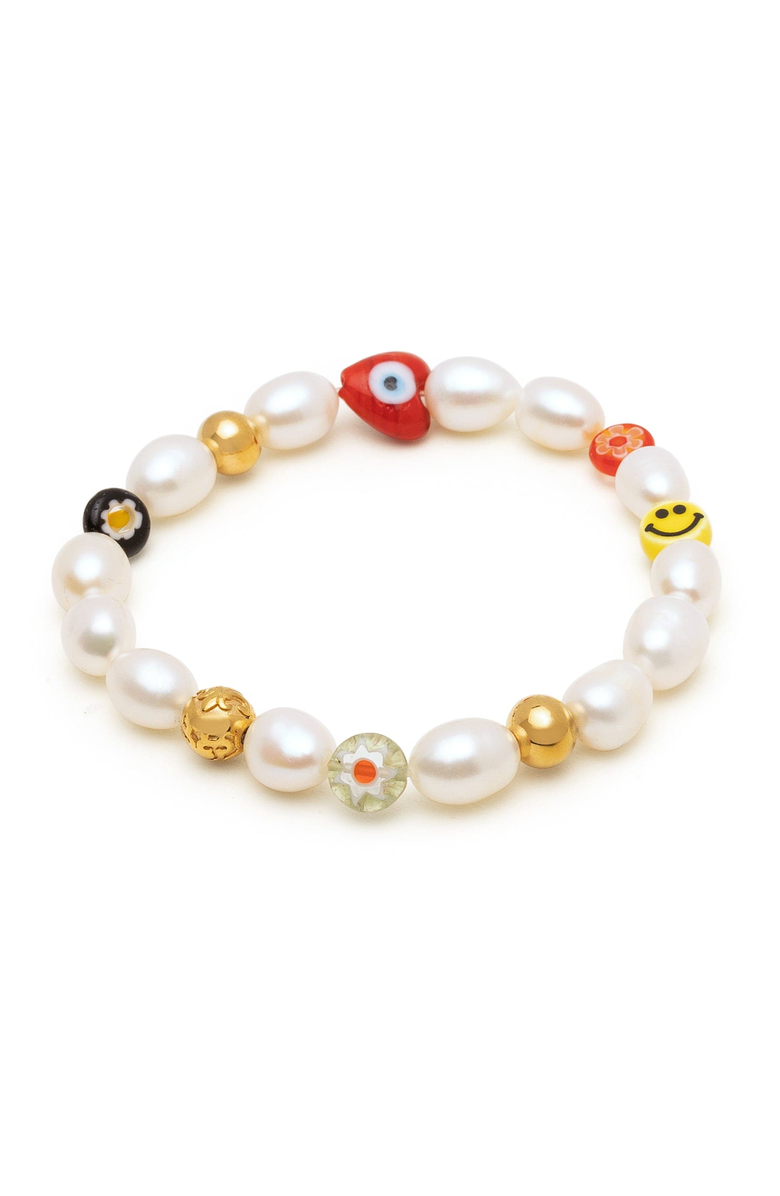 Nialaya Smiley Face Pearl Bracelet, Alternate, color, White / Mixed Colors