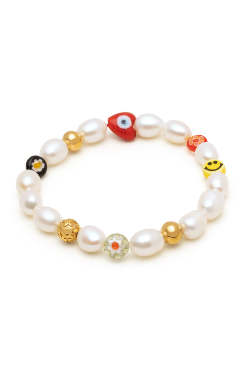 Nialaya Smiley Face Pearl Bracelet In White