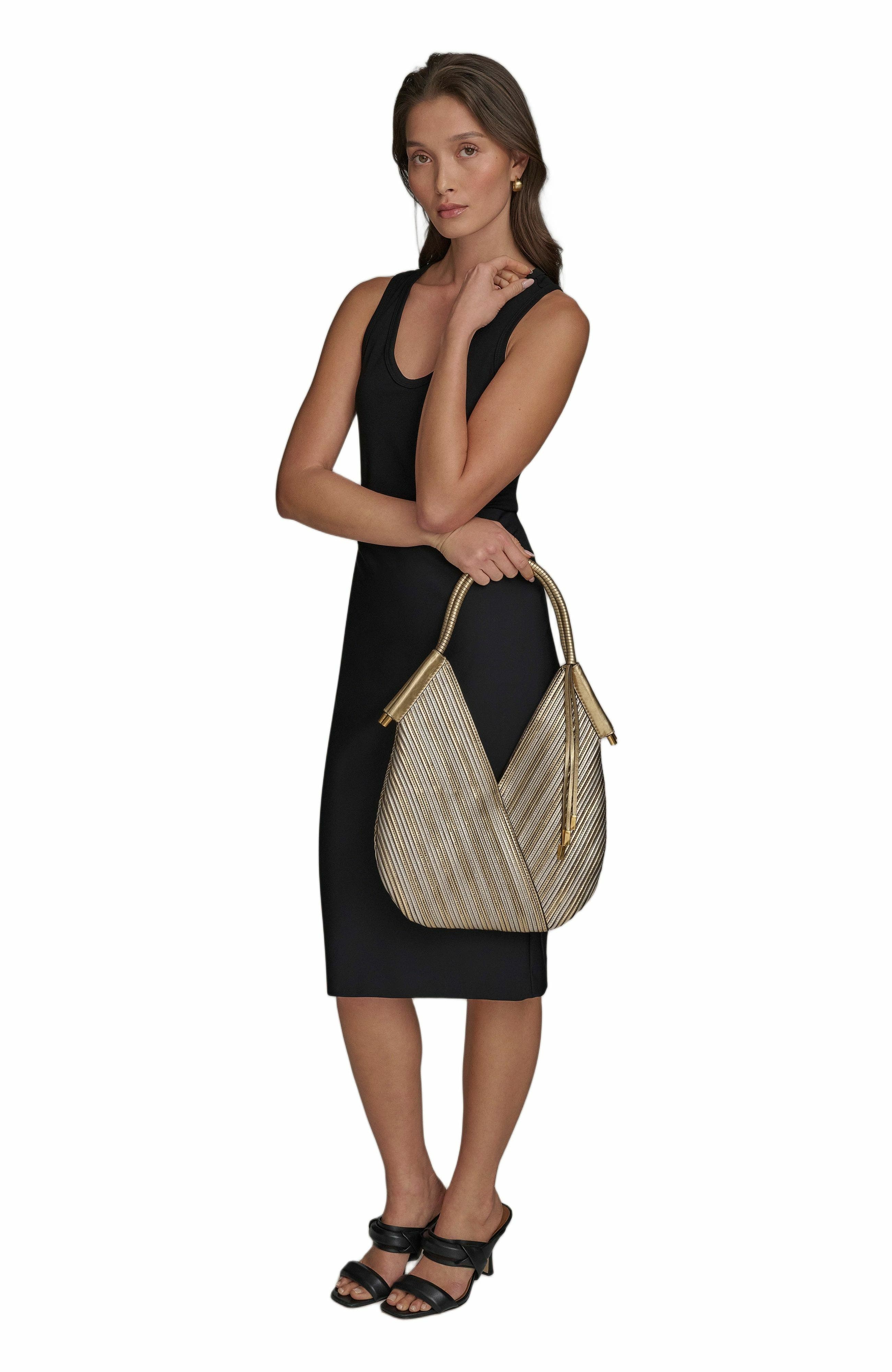 Donna Karan New York Baldwin Mini Metallic Shoulder Bag, Alternate, color, Gold