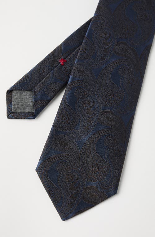 Brunello Cucinelli Silk Tie With Pattern In Navy Blue