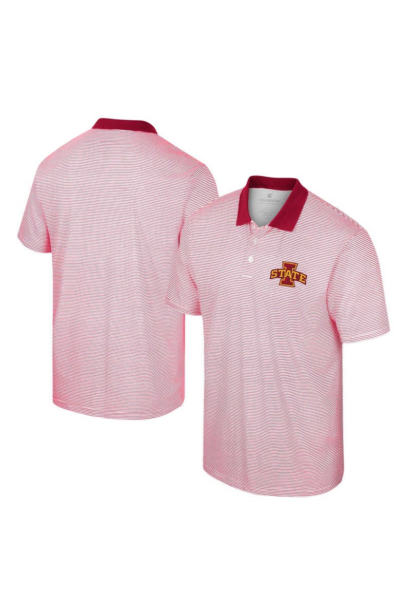 COLOSSEUM Men's Colosseum White/Cardinal Iowa State Cyclones Print Stripe Polo, Main, color, White