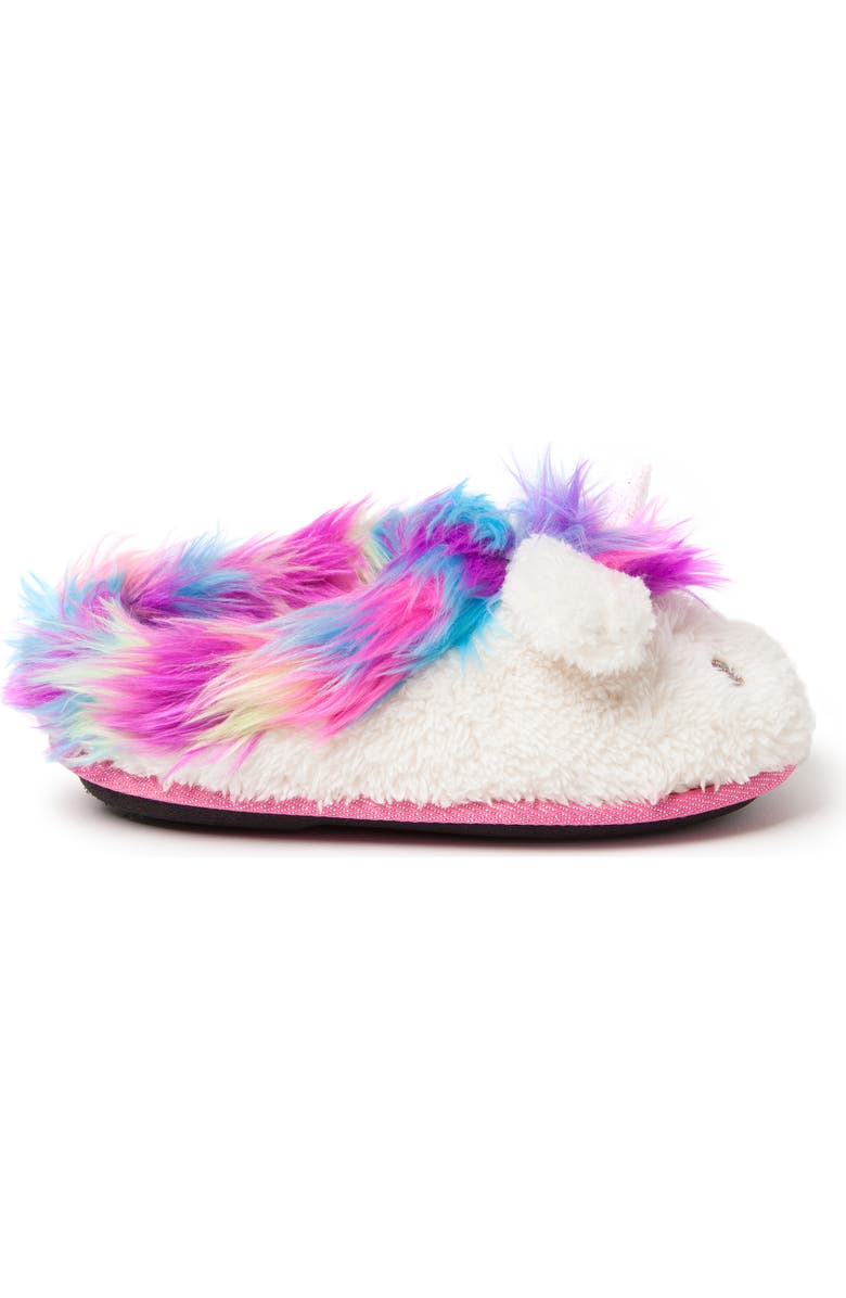 DEARFOAMS Kids' Peyton Novelty Unicorn Fuzzy Slipper, Alternate, color, Paradise Pink
