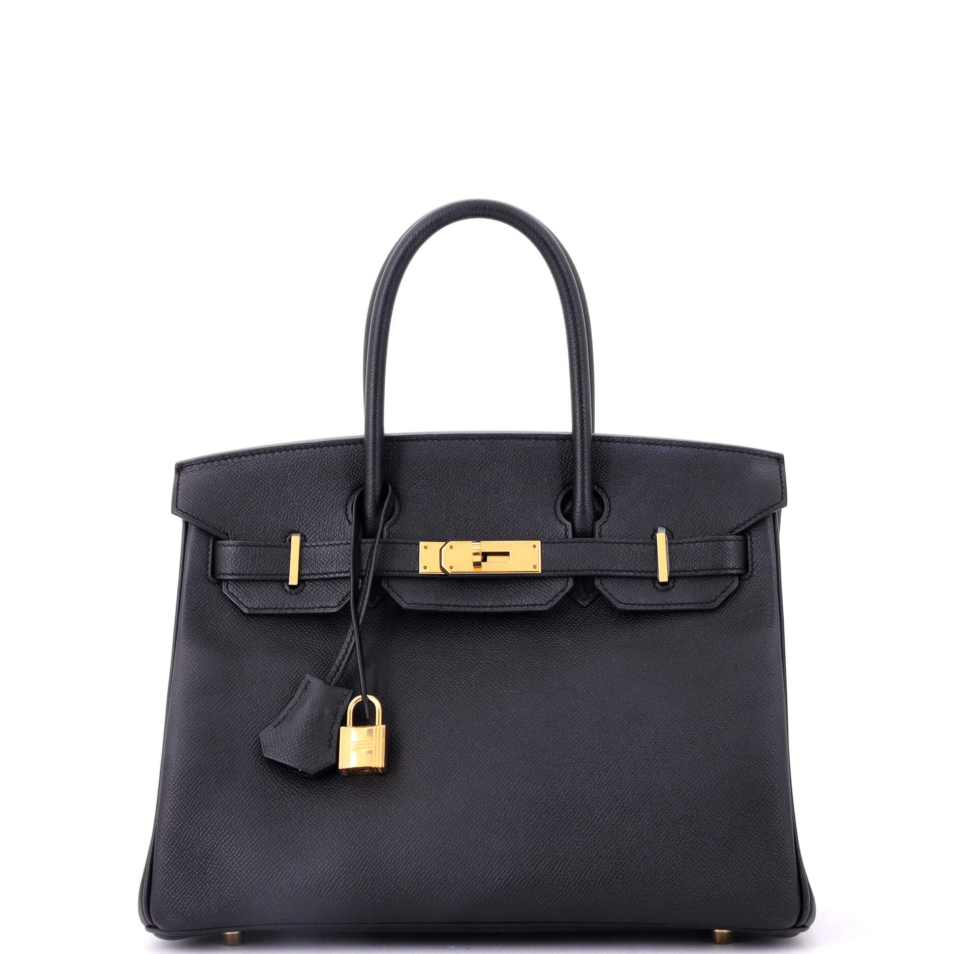 Pre-Owned Hermes Birkin Handbag Black Epsom with Gold Hardware 30, Main, color, 