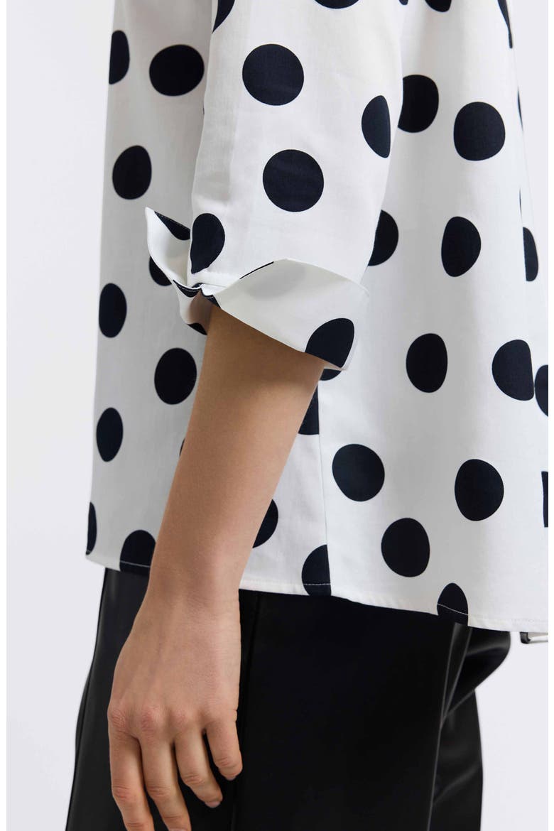 Agnes Dot Print Three-Quarter Sleeve Popover Top, Alternate, color, WHITE/ BLACK
