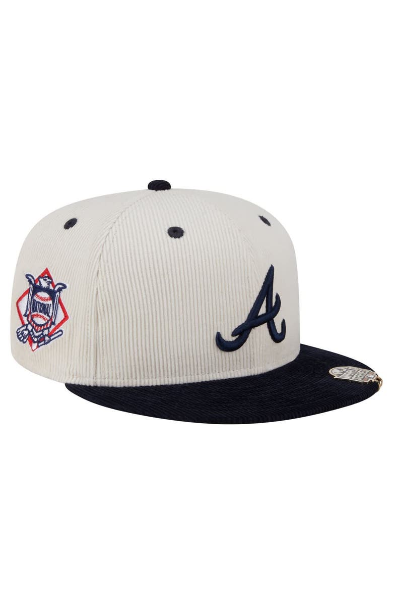 New Era Men's New Era Cream/Navy Atlanta Braves Two-Tone Corduroy 59FIFTY Fitted Hat, Alternate, color, 