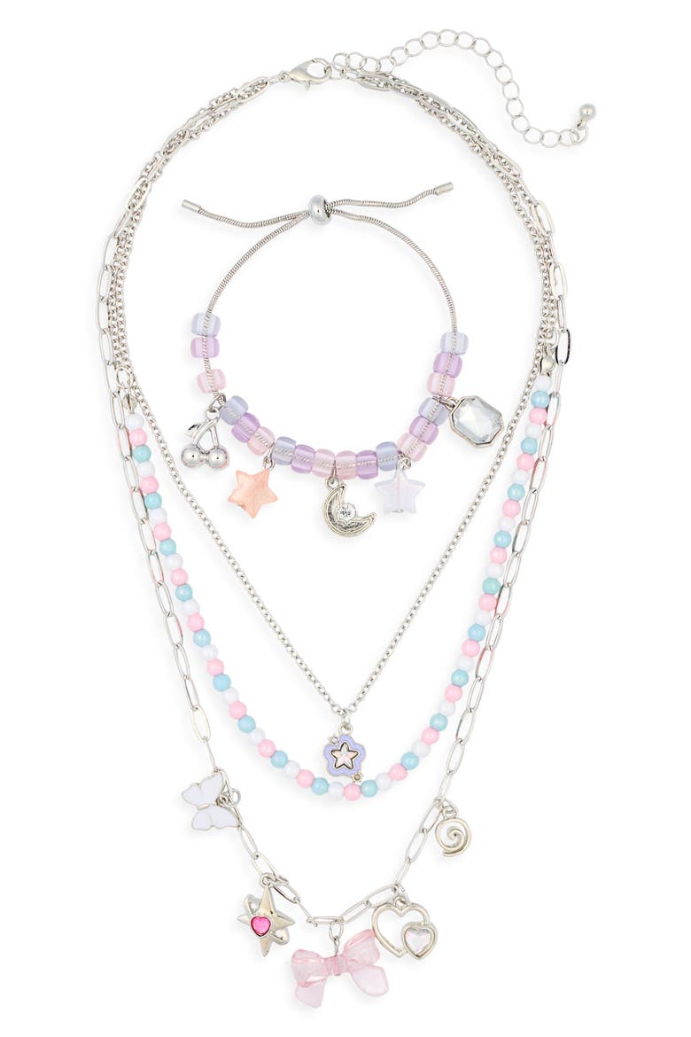 Kids' Bracelet & Layered Necklace Set, Alternate, color, PURPLE MULTI