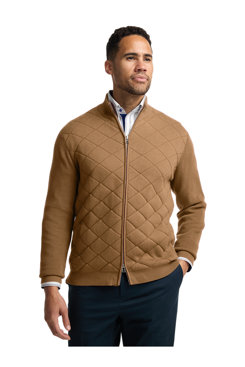 Cotton Full Zip Mock Neck Sweater Jacket, Alternate, color, Camel